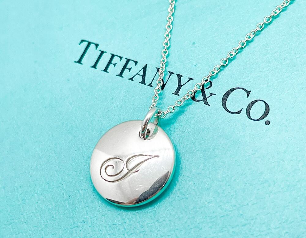 Tiffany & Co. Notes Initial Letter J Disc Pendant Necklace Sterling Silver 16"